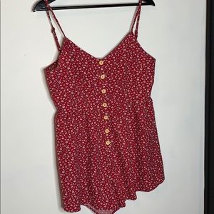 Shein red floral romper, size large